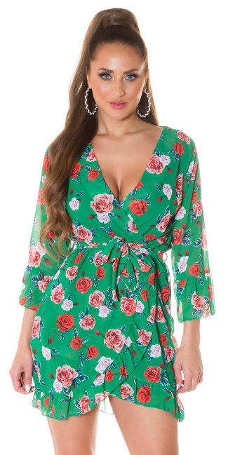 wikkel jurk met bloemen-print groen